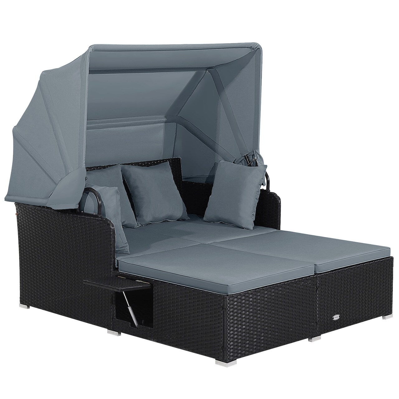 Patio Daybed PE Rattan Canopy Sofa Cushioned Outdoor Furniture